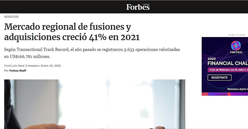 Mercado regional de fusiones y adquisiciones creci 41% en 2021